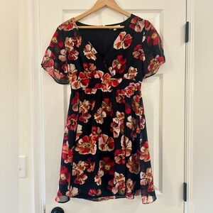 Madewell Black Dress with Red Floral Pattern